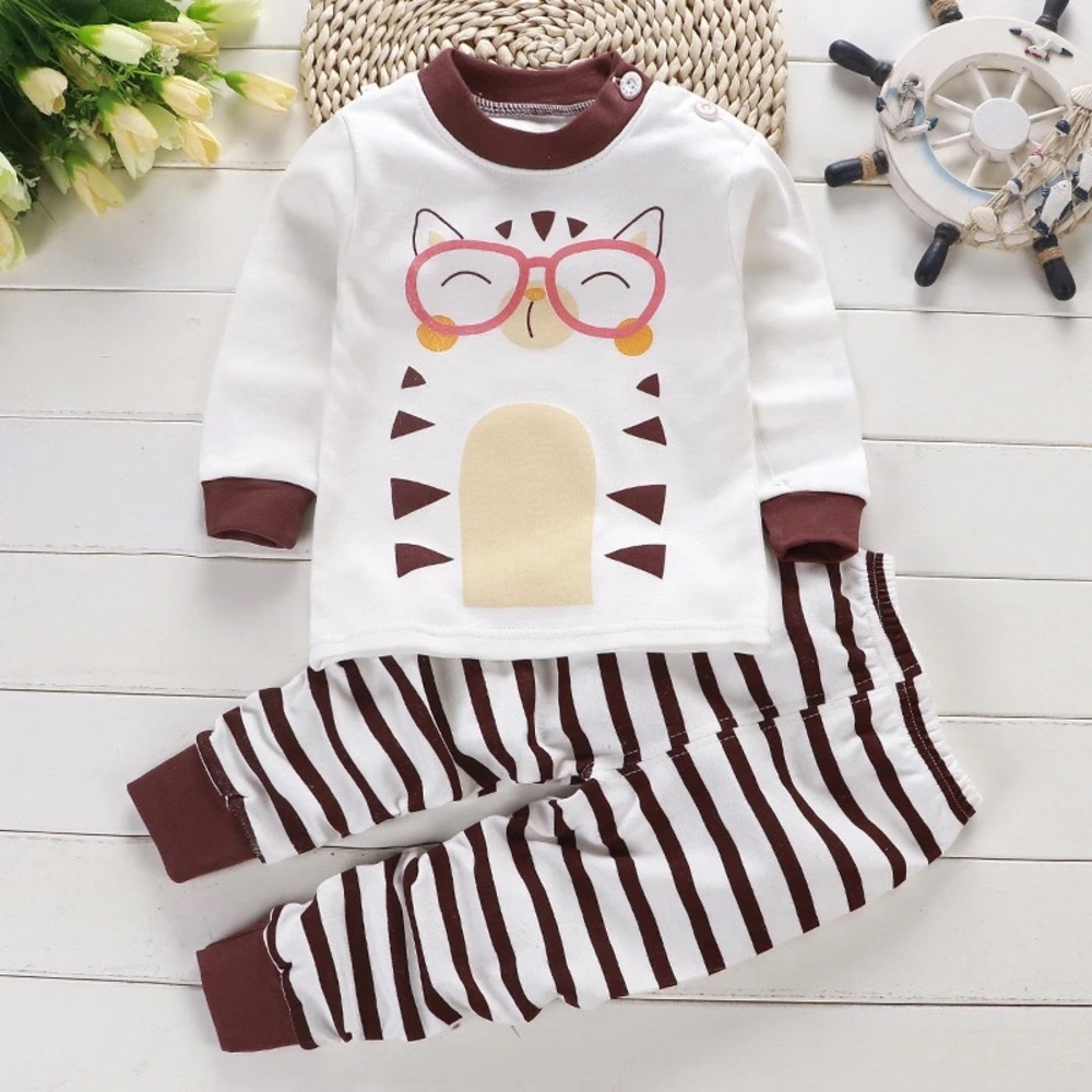 2-piece Cat Pajama Set Boys Brown